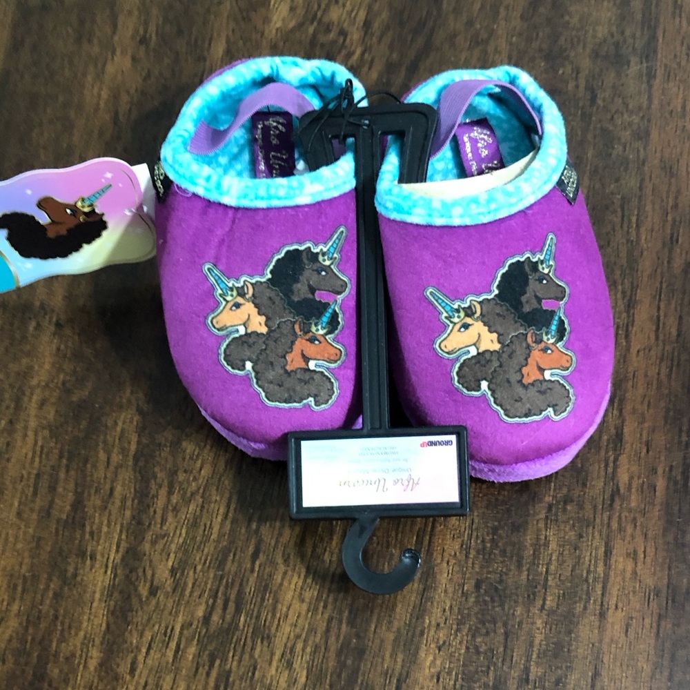Afro Unicorn baby girl’s Slipper soft cushion footed foam back elastic strap.5-6